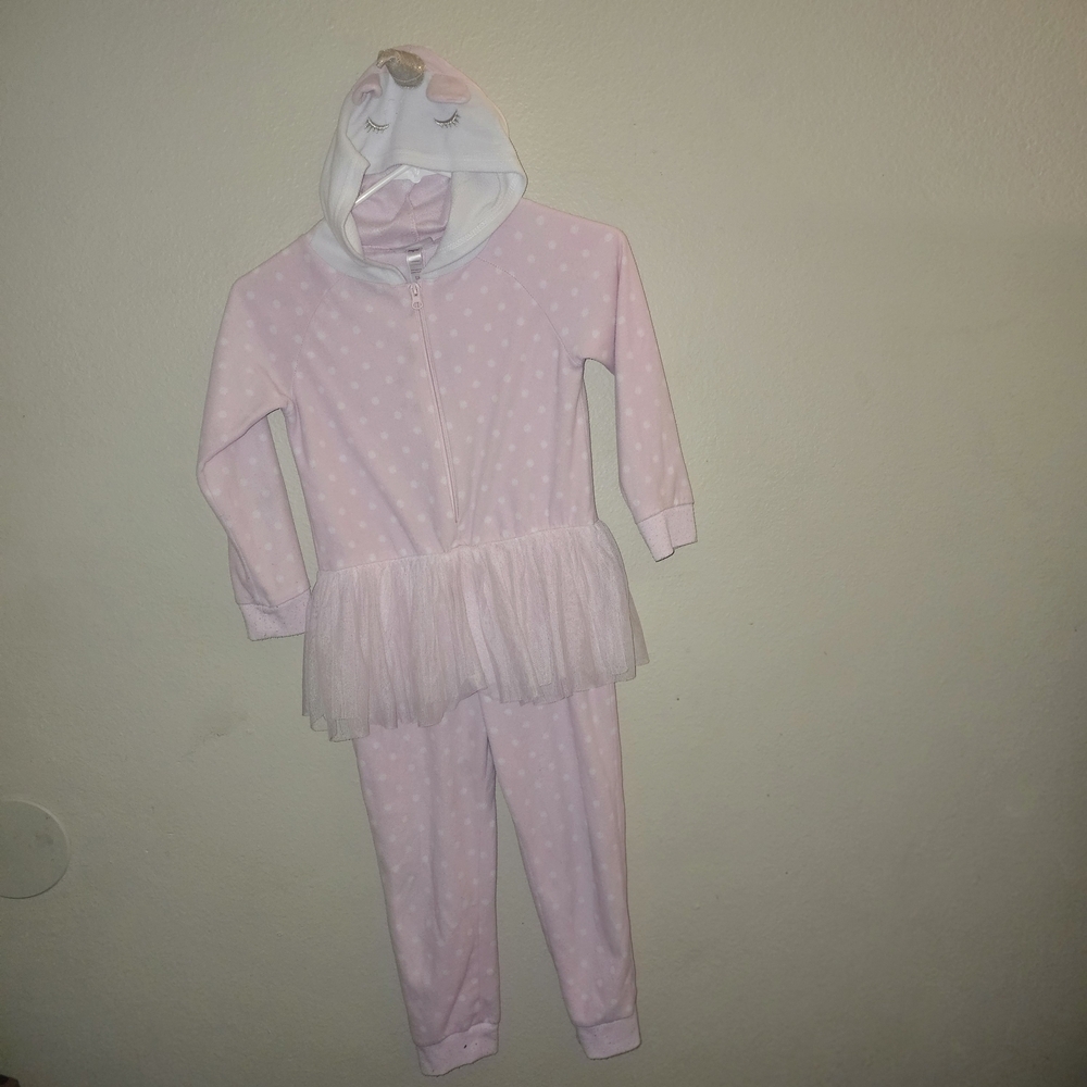 Pink Polka Dot Hooded Pajama Set with Tulle Skirt - Picture 4 of 11